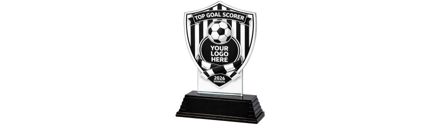 **SPECIAL BUY** CLICK AND GO CUSTOM SHIELD FOOTBALL TROPHY - 16CM - 20CM - AVAILABLE IN 5 COLOURS